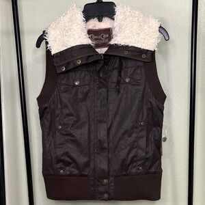 Women's Brown Vest with Cream Collar